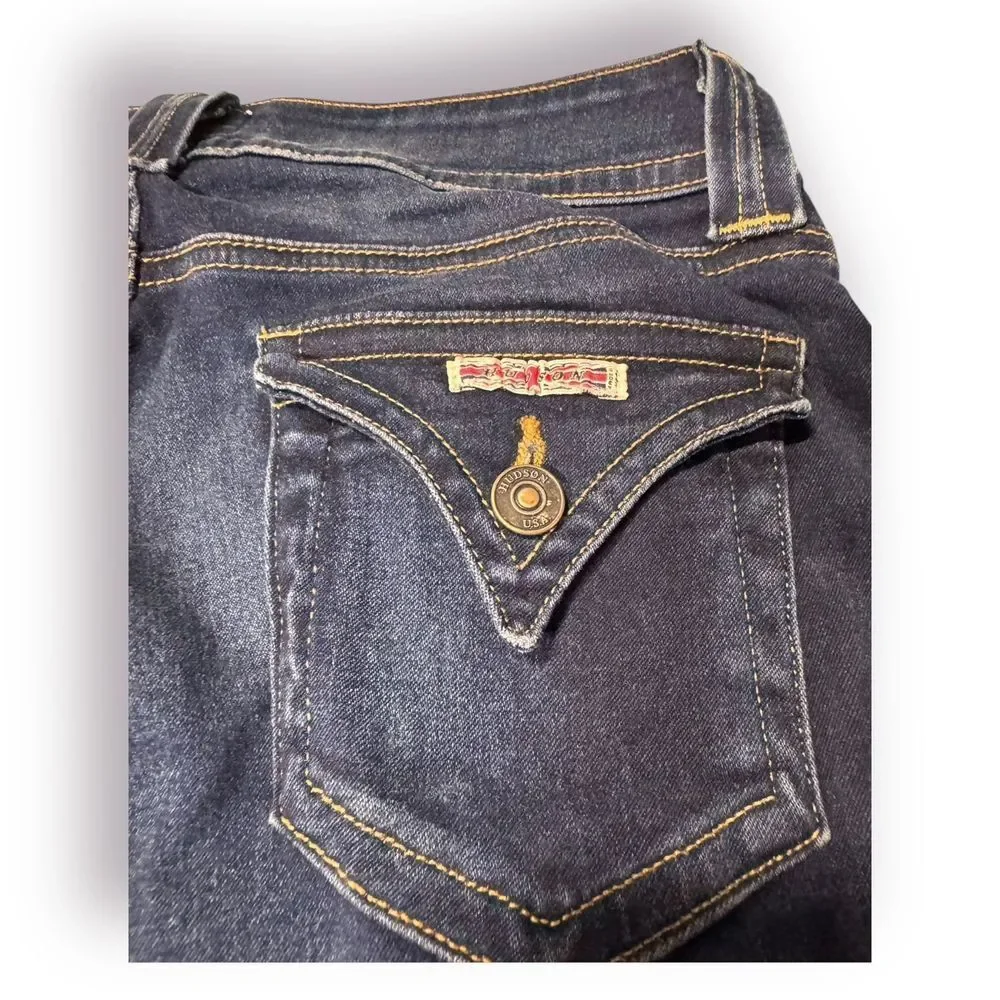 Hudson Womens‎ Flap Pocket Jeans Low Rise Size 26 Dark Blue Wash Y2K Cropped